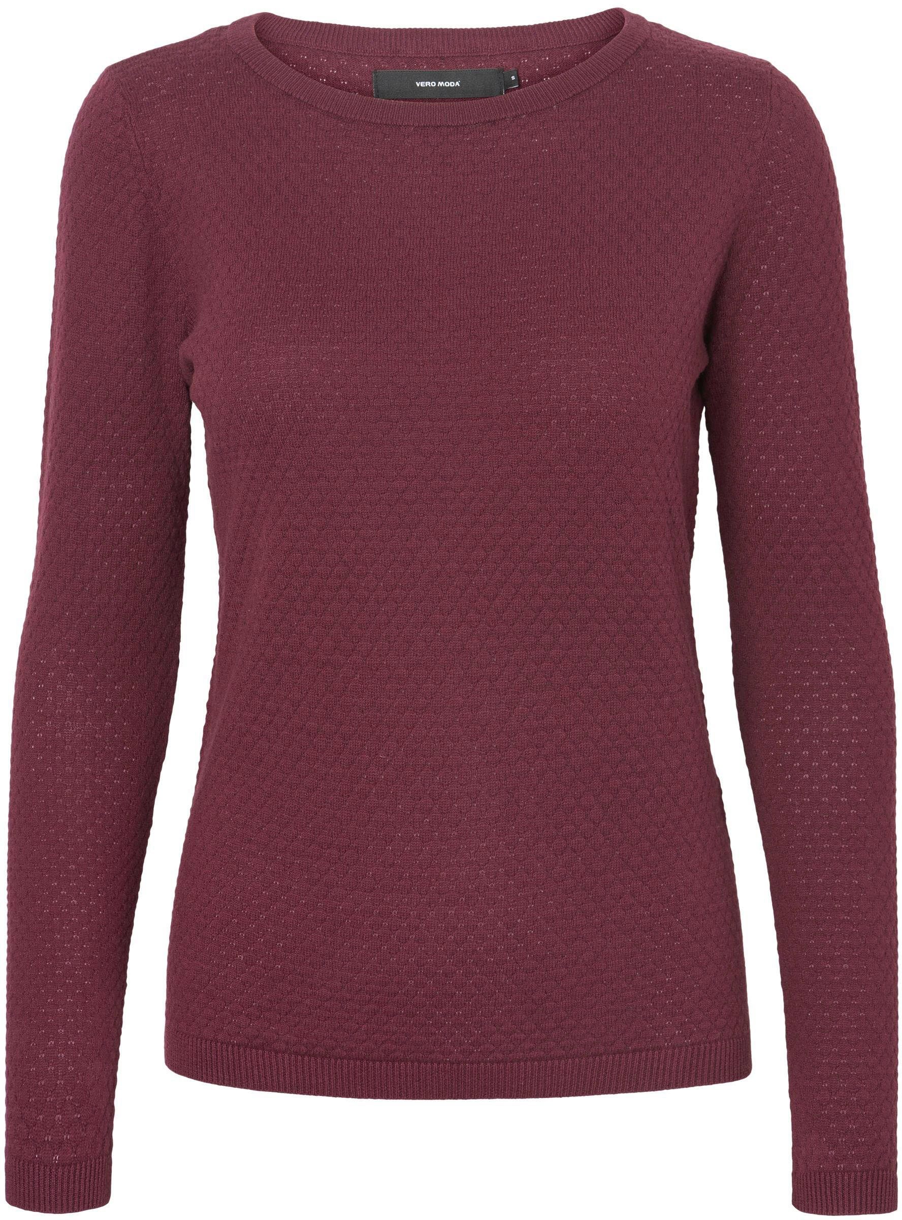 Vero Moda Rundhalspullover VMCARE STRUCTURE BLOUSE aus winetasting Bio-Baumwolle O-NECK LS