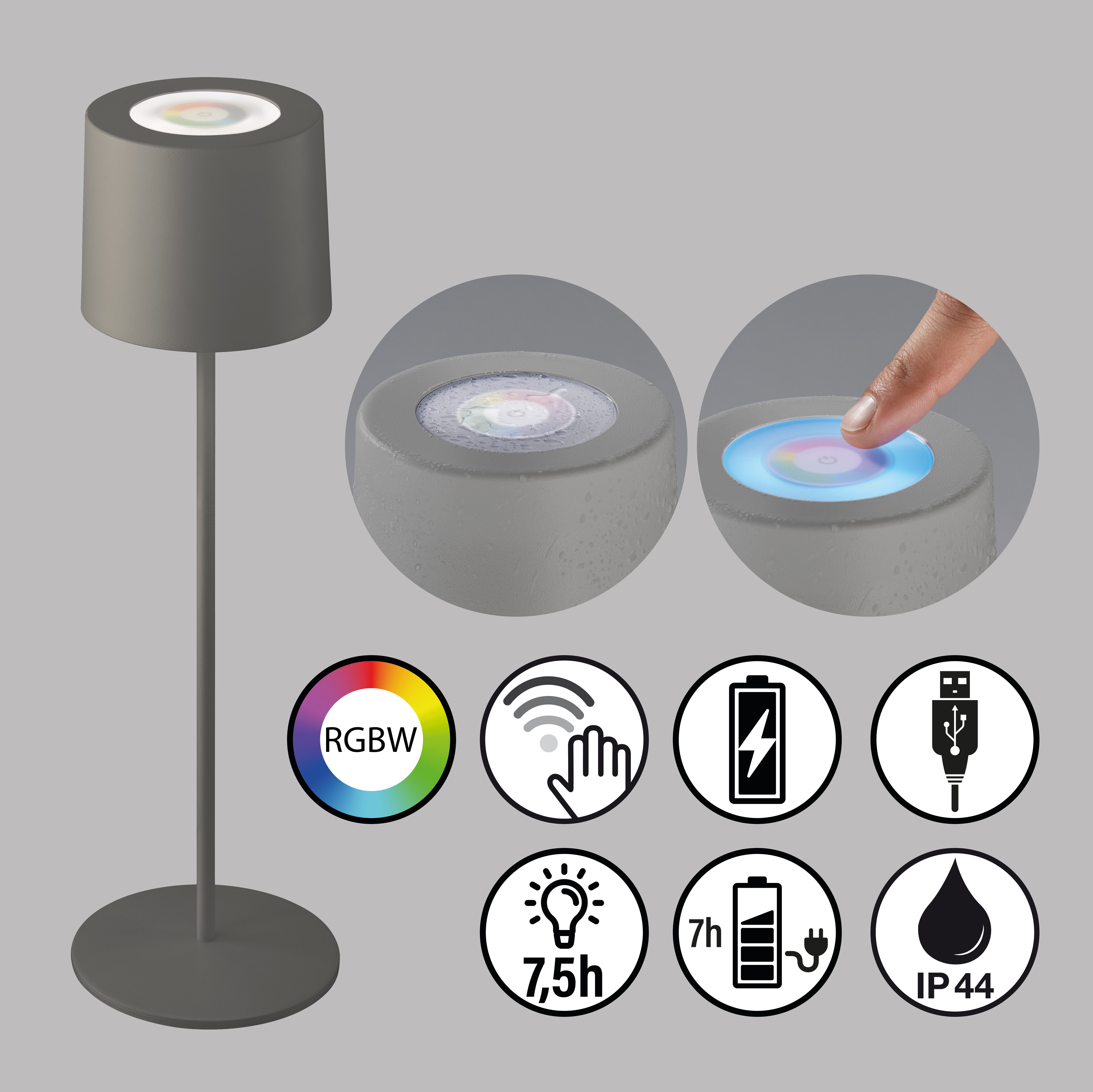 SCHÖNER WOHNEN-Kollektion Außen-Tischleuchte Sun, Dimmfunktion, Farbwechsel, USB-Ladefunktion, LED fest integriert, Warmweiß