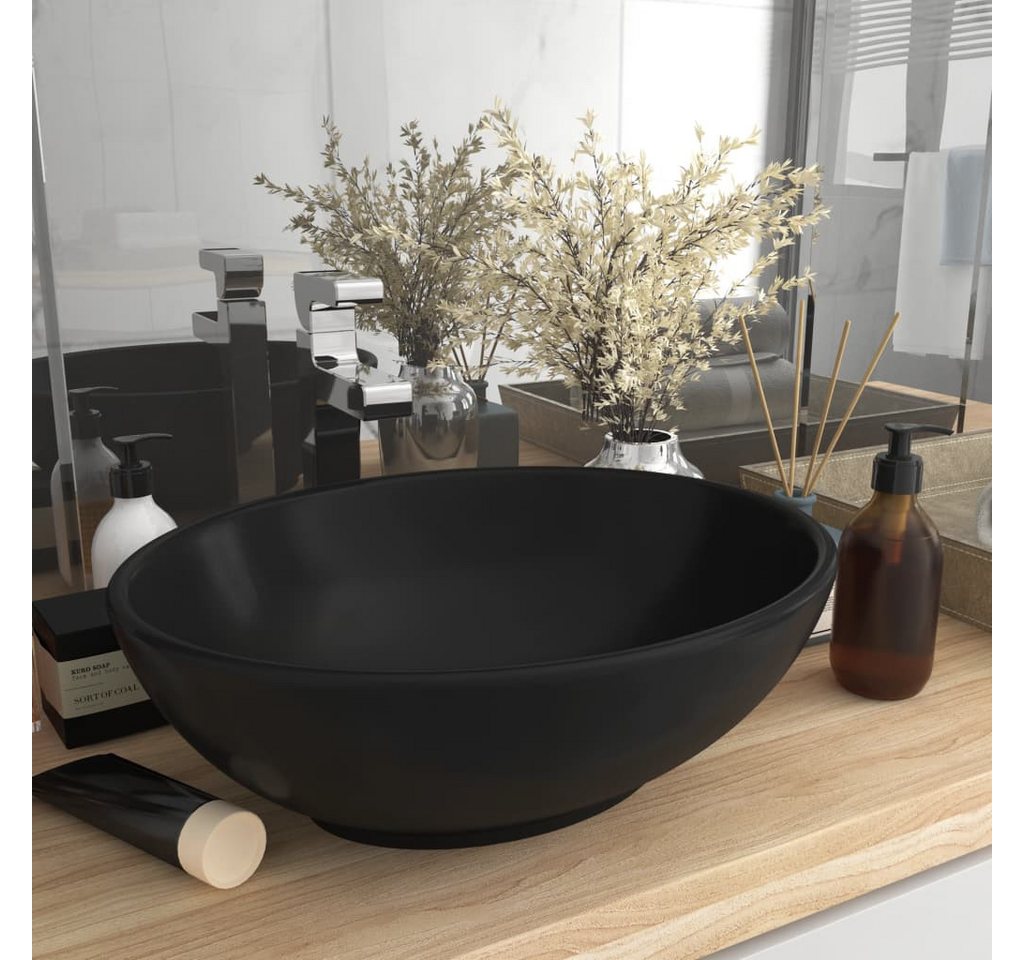 Thumbnail - DOTMALL Waschbecken Luxuriöses Ovales Waschbecken Matt Schwarz 40x33 cm Keramik