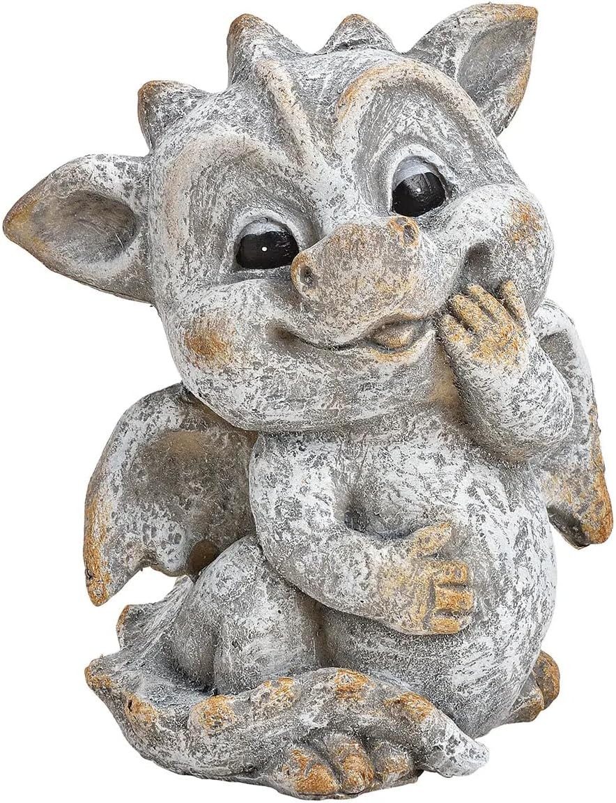 Gartenfigur Gartenfigur Drache stehend 17cm Höhe, Steinoptik Skulptur, Grau