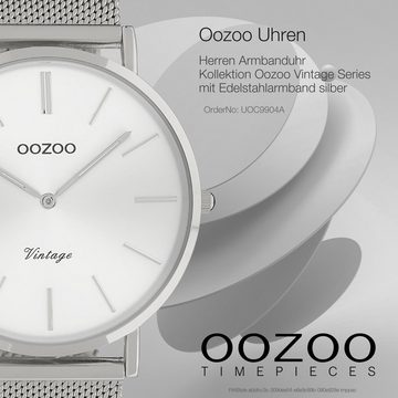 OOZOO Quarzuhr Oozoo Herren Armbanduhr silber Analog, Herrenuhr rund, groß (ca. 44mm) Edelstahlarmband, Fashion-Style