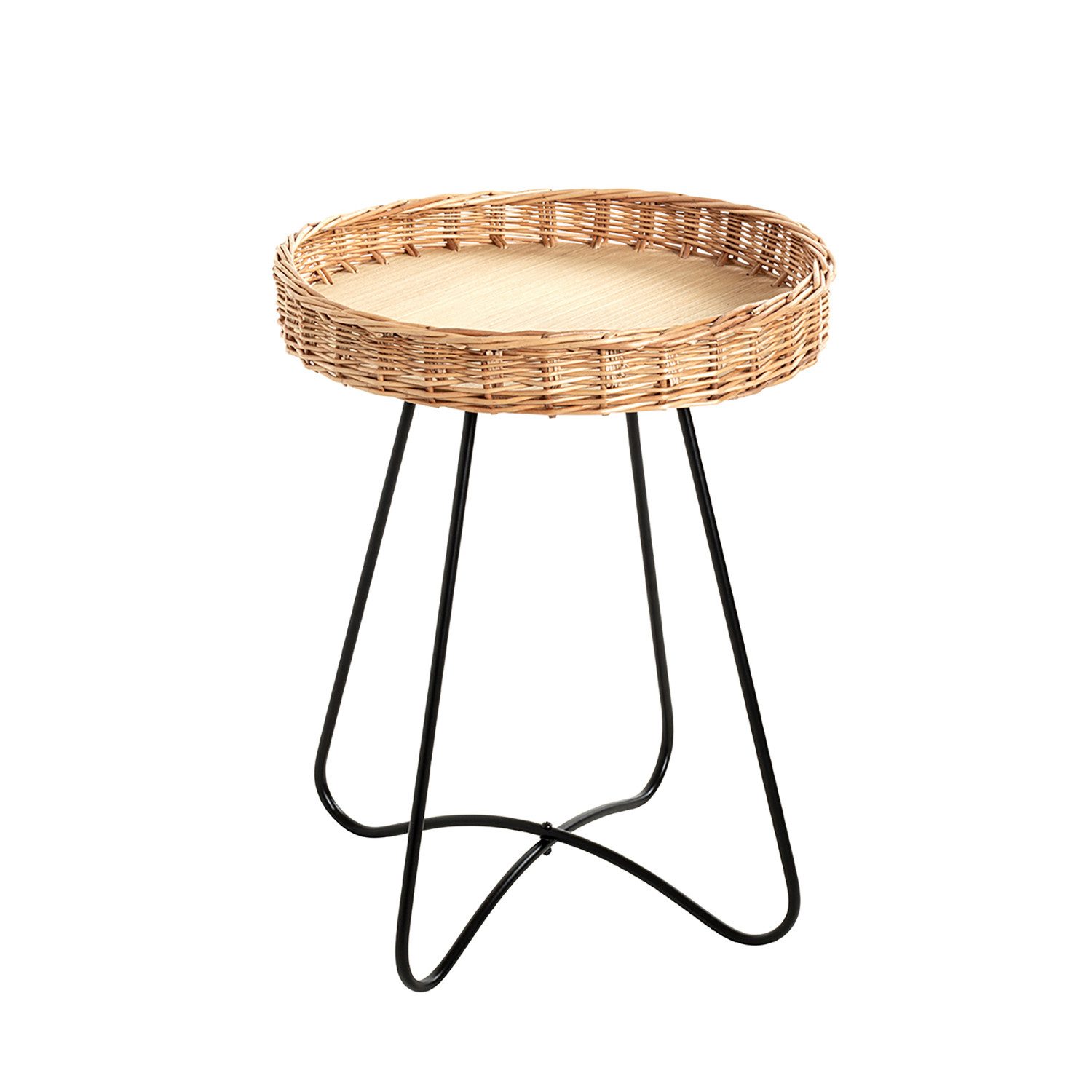 Beistelltisch VALERIA 1 Tisch - natur-schwarz - Metall, Weidengeflecht - H. 51cm
