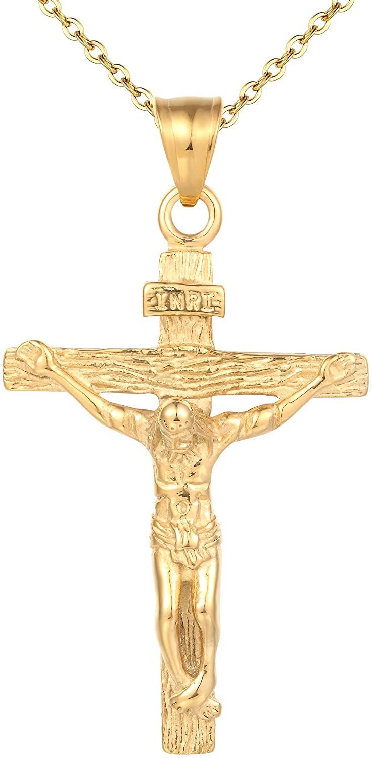 Karisma Kette mit Anhänger Karisma Männer Edelstahl Collier Anhänger Halskette -, Kreuz Inri - CSP1006 - Gold