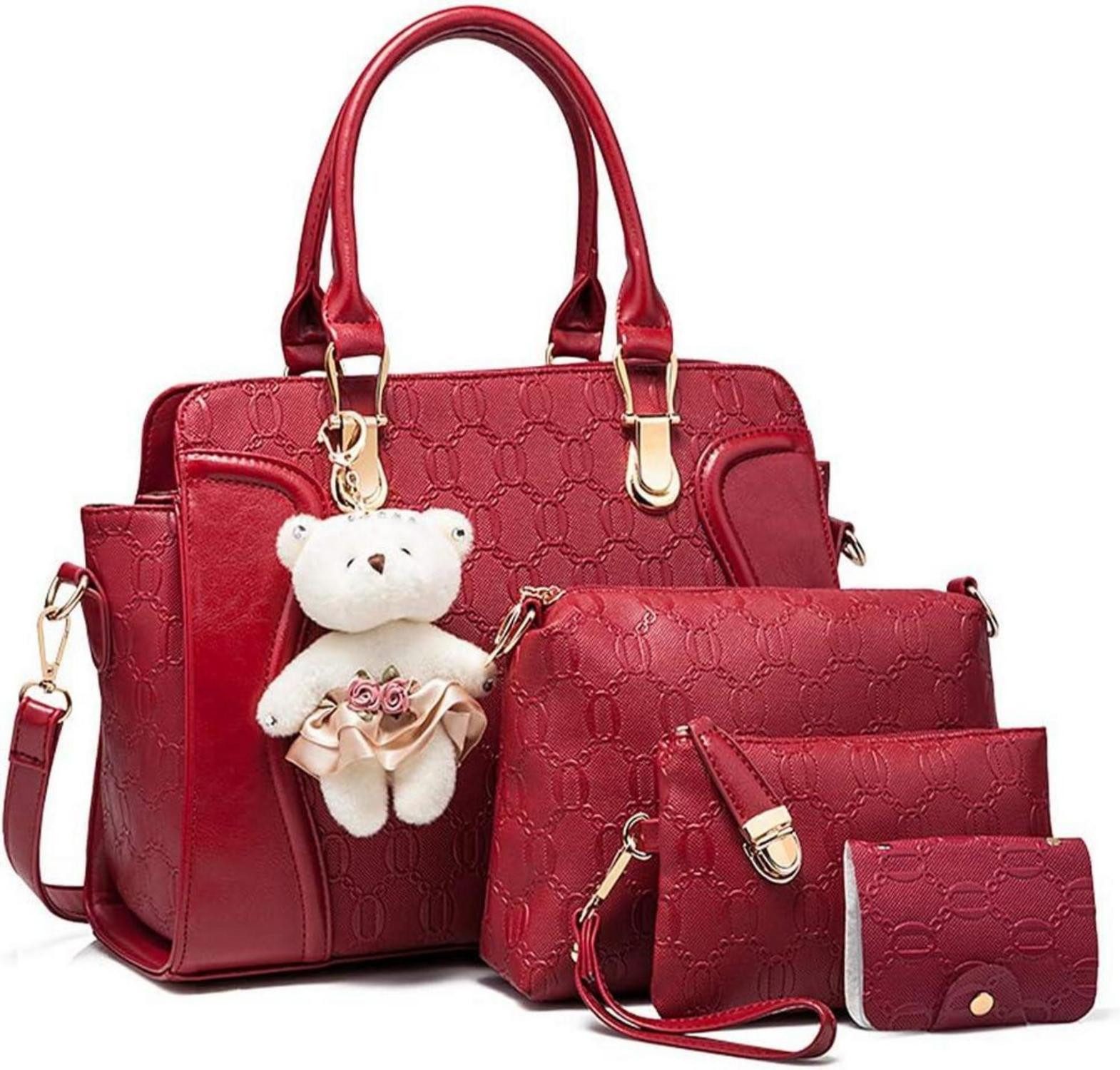 Handtasche Damen Handtasche Set 4-teilig PU Leder Elegant Geldbörse Umhängetasche