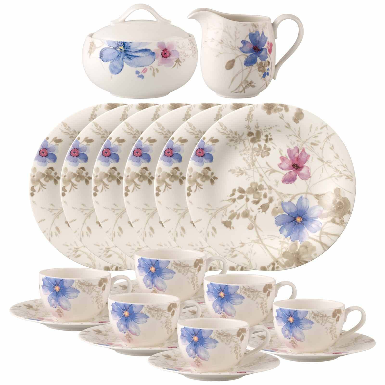 Villeroy & Boch Kaffeeservice Mariefleur Gris Basic Kaffeeservice 20er Set (20-tlg), 6 Personen, Porzellan
