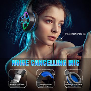 VSIUO Surround Sound Mit Mikrofon Gaming-Headset (Noise Cancelling, Over-Ear Kopfhörer, für Windows/Mac/Linux /PS4/PS4 Pro, RGB-Design)