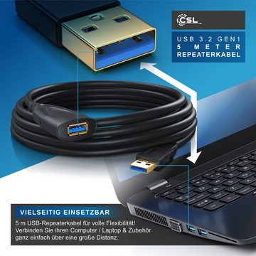 CSL Verlängerungskabel, USB 3.0 Typ A (500 cm), Aktives Repeater Kabel mit Signalverstärkung - 5m