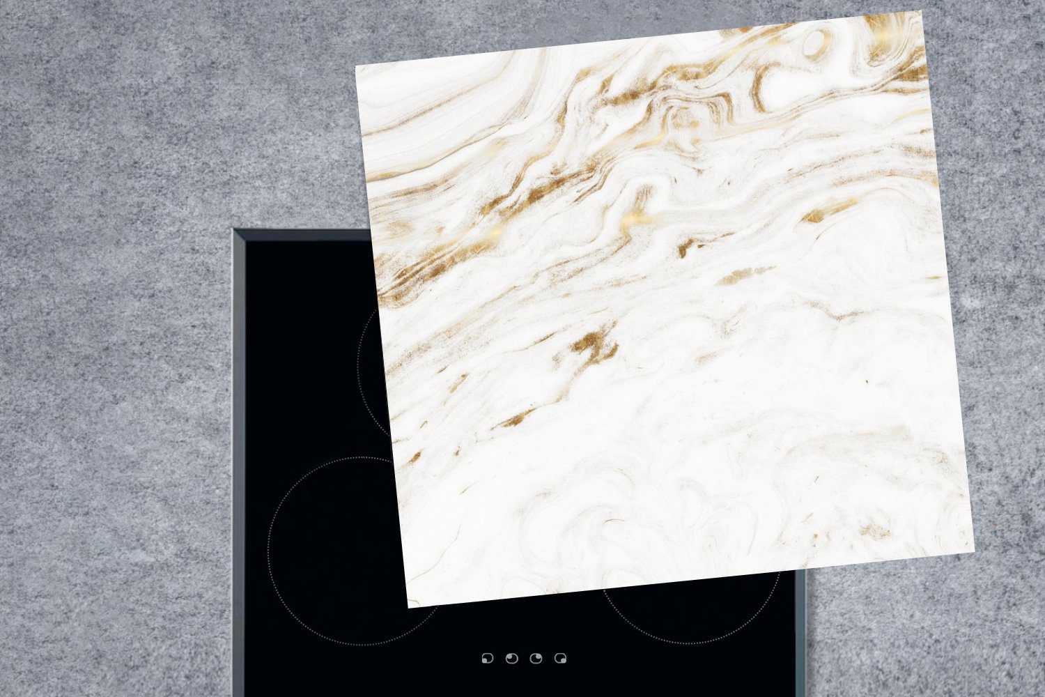 MuchoWow Herdblende-/Abdeckplatte Marmor Weiß für tlg), - (1 küche Arbeitsplatte 78x78 Vinyl, Gold - cm, - Trendy, Ceranfeldabdeckung