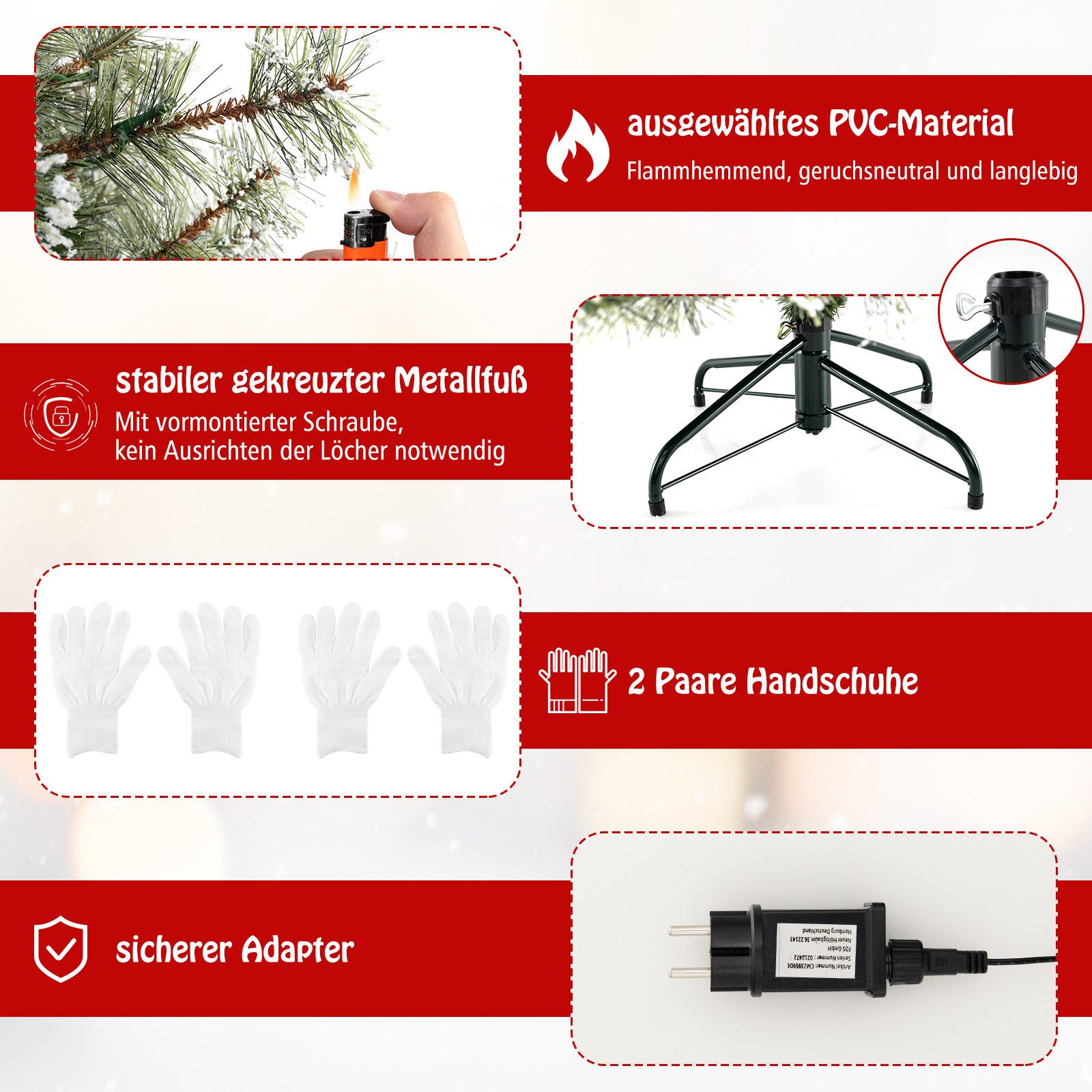 COSTWAY Künstlicher Weihnachtsbaum, 180 cm, 598 Spitzen, 350 LEDs, Grün