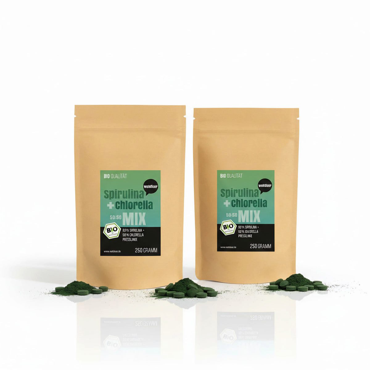 WOH Wohltuer Spirulina + Chlorella Bio Algen Mix Table Tablette, 1 er 250 g