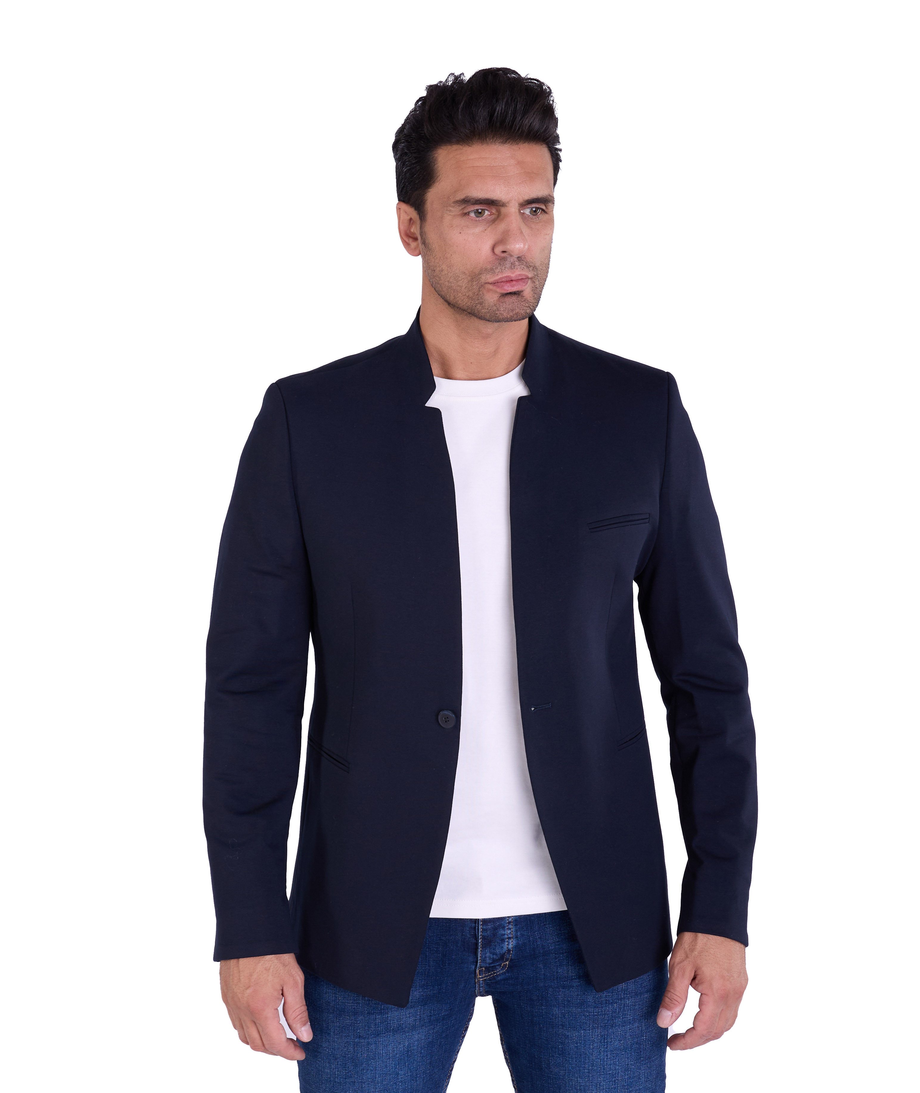 Denim Distriqt Jerseysakko Herren Slim Fit Stehkragen Sakko