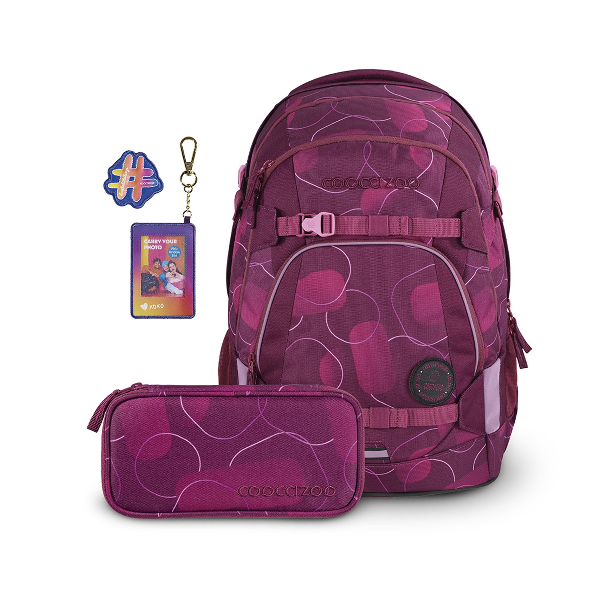 coocazoo Schulranzen Schulrucksack-Set MATE Berry Bubbles Follow Me (4-tlg)
