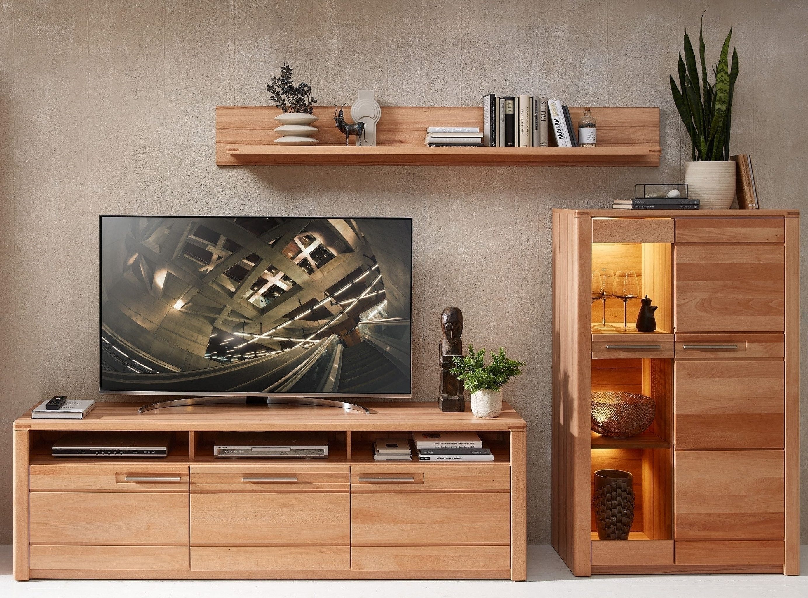 Innostyle Wohnwand (3-teilig) Kernbuche teilmassiv - 320x170x45cm (BxHxT), (3-teilig)