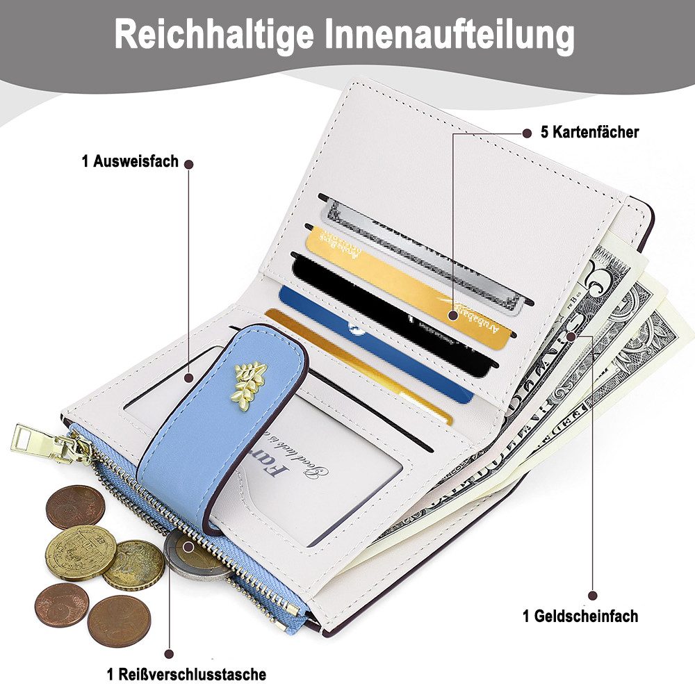 Zaewry Geldbörse Kleine Damen Geldbörse, niedliches Blumenmuster, RFID Portemonnaie, Kompakte Geldbörse mit Münzfach, Kartenhalter und Reißverschlusstasche – Bild 4 von 5