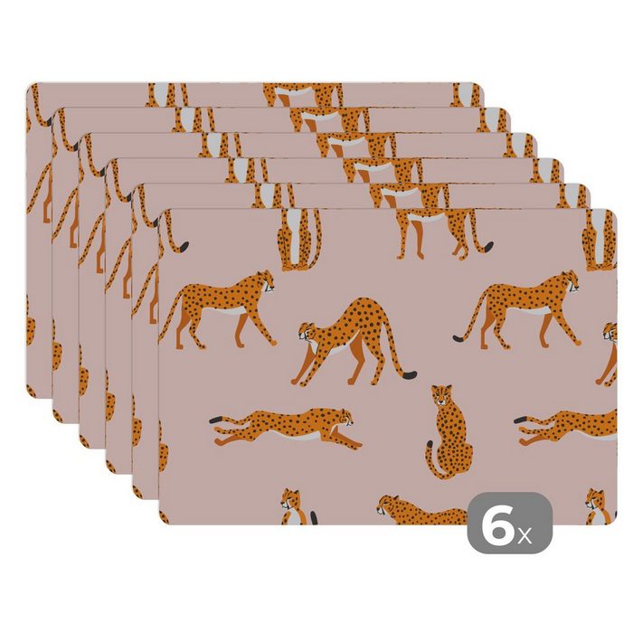 Platzset Gepard - Muster - Katze MuchoWow (6-St) Platzset Platzdecken Platzmatte Tischmatten Schmutzabweisend