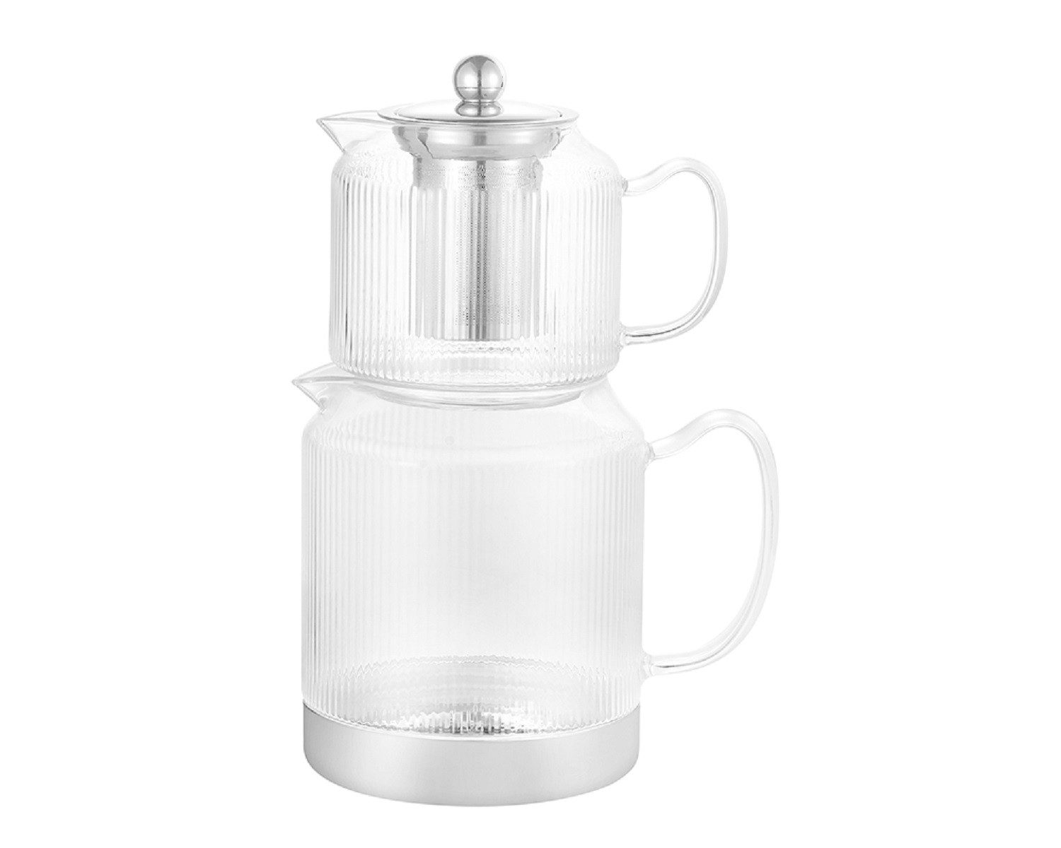 Schäfer Elektronik Caydanlik-Teekanne Чайники-Set aus Glas mit Edelstahlfuß 600 ml & 1,5 L