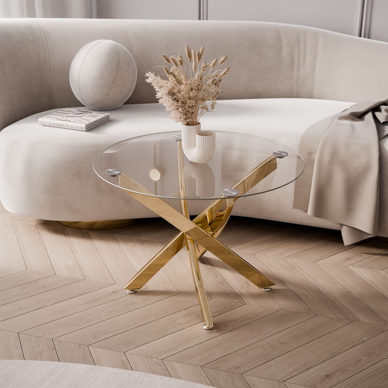 Lookway Couchtisch BEIRA mit Glasplatte (1 Tisch), Durchmesser: ⌀60 cm