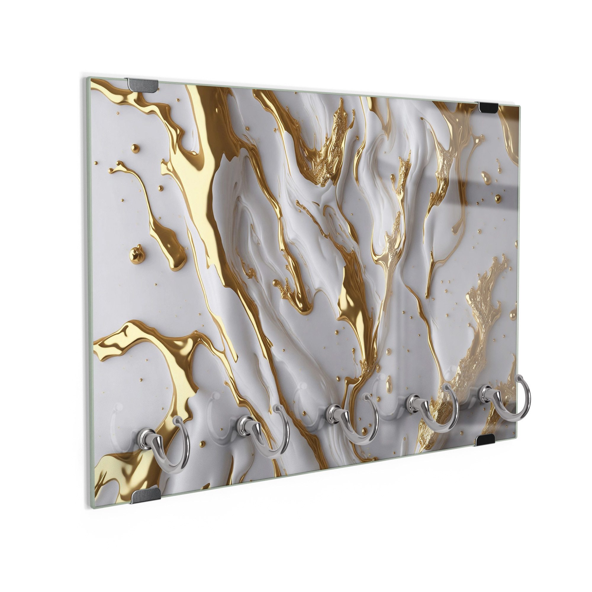 DEQORI Schlüsselbrett 'Goldene Fließkraft', (1 St), Schlüsselhalter Schlüssel Haken Schlüsselboard modern Schlüsselleiste