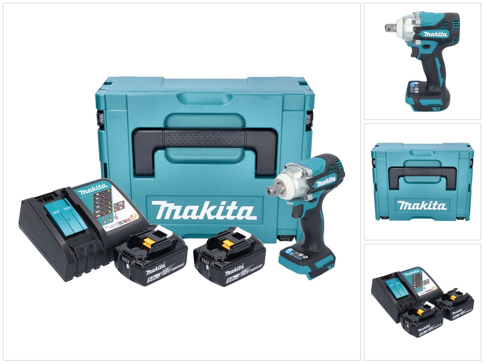 Makita Akku-Schlagschrauber DTW 301 RTJ Akku Schlagschrauber 18 V 330 Nm 1/2" Brushless + 2x Akku