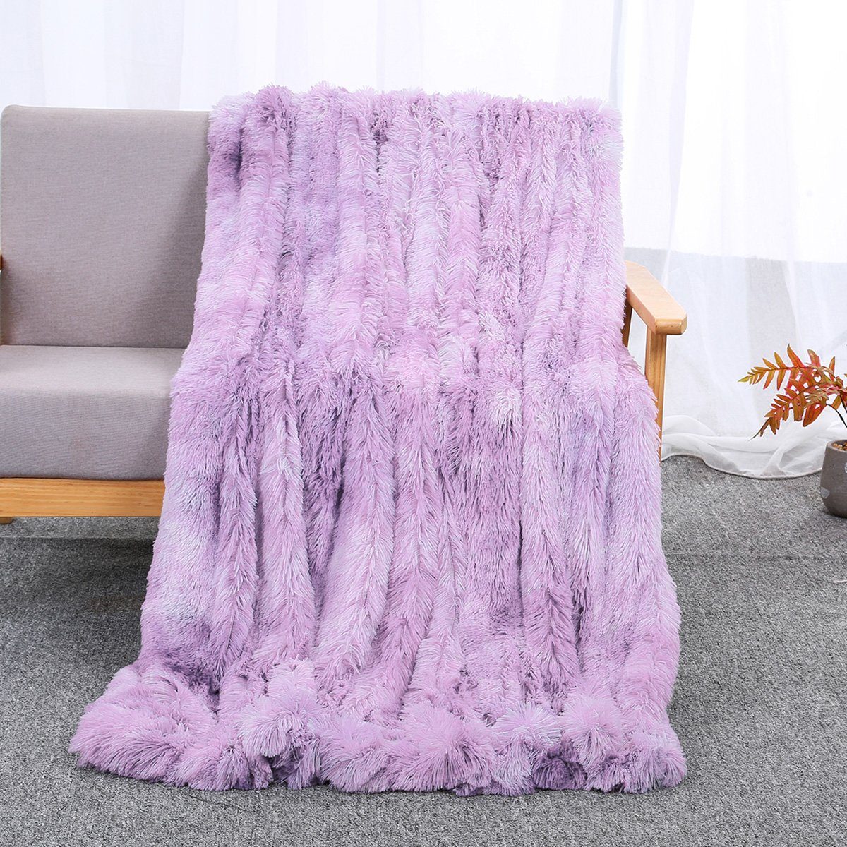 Rosnek Tagesdecke Reversible Lange Zottelige, Tie-Dye Ombre, Sofa Bettwäsche Babydecke, Flauschig Warmer Plüsch