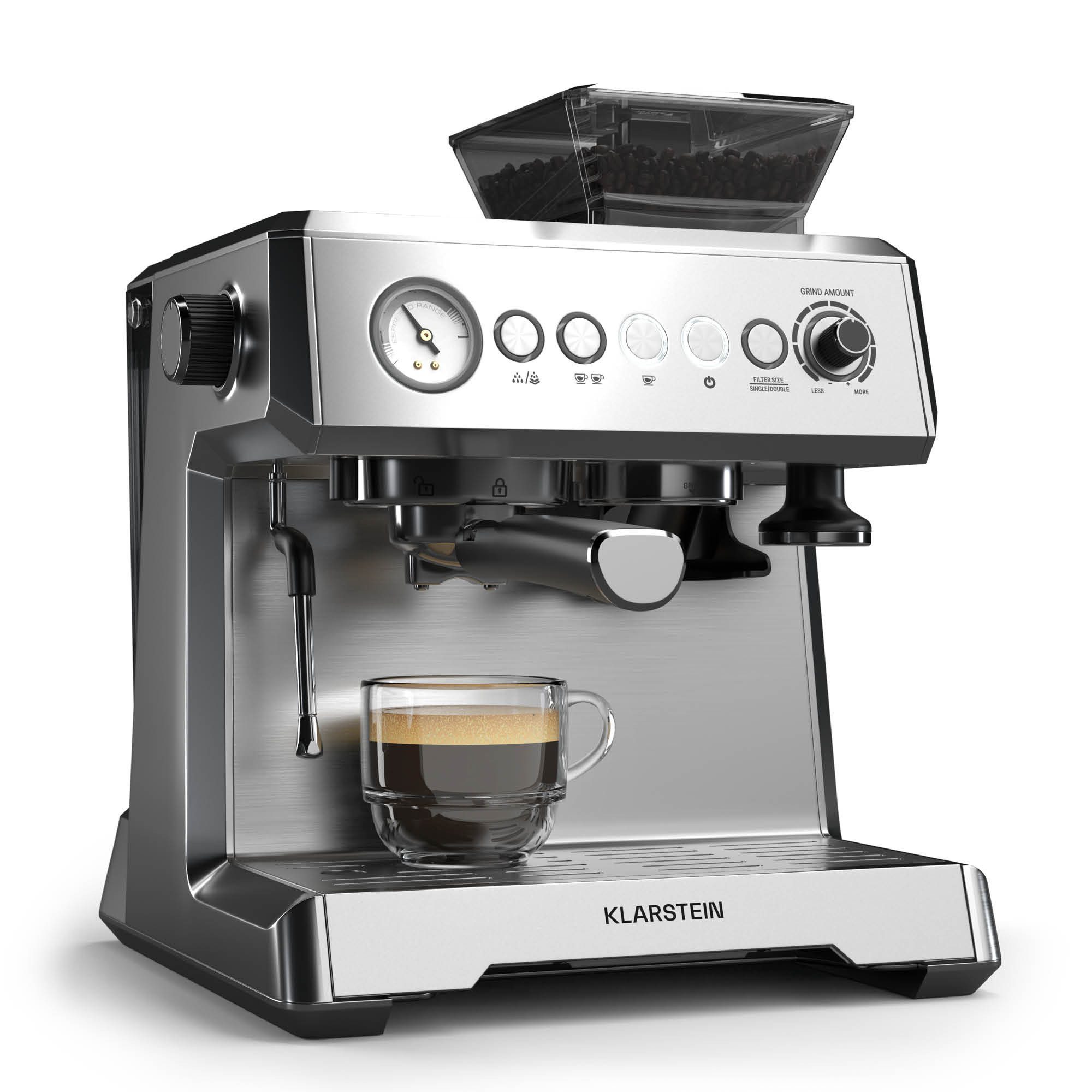 Klarstein Espressomaschine, 2.3l Kaffeekanne, Edelstahl-Siebträger, Elektrisch 20 Bar Espressomaschine Kaffemaschine Touch