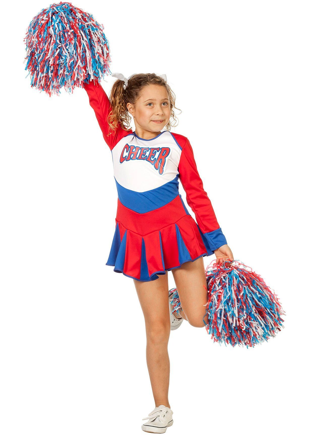 Metamorph Kostüm Cheerleaderin rot-blau - Fasching Karneval Kostüm, Langärmeliges Cheerleaderkleid zum Jubeln