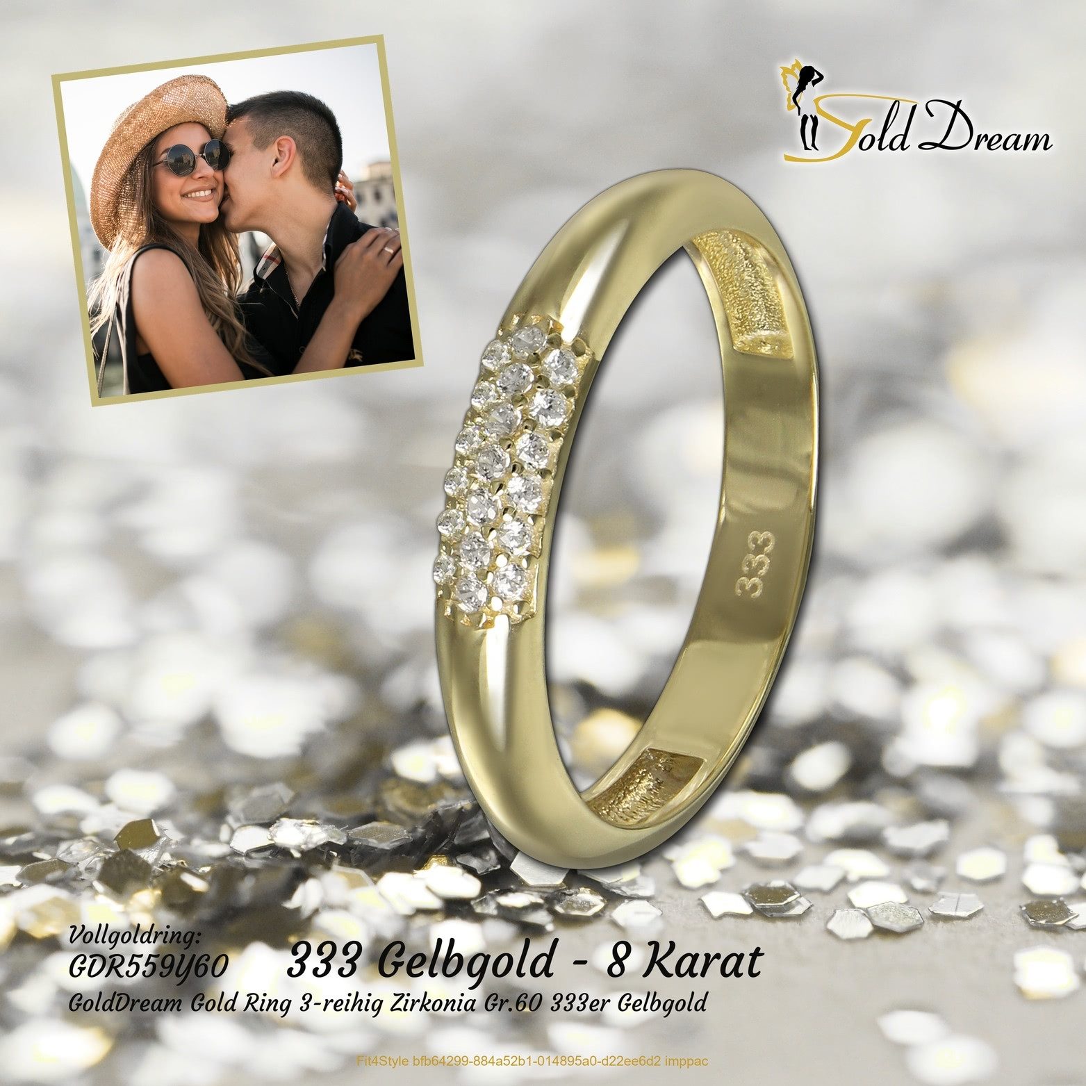 GoldDream Goldring GoldDream Gold Ring 3-reihig Zirkonia, Fingerring 333 Gelbgold 8 Karat 3-reihig Zirkonia Damen Ringschmuck