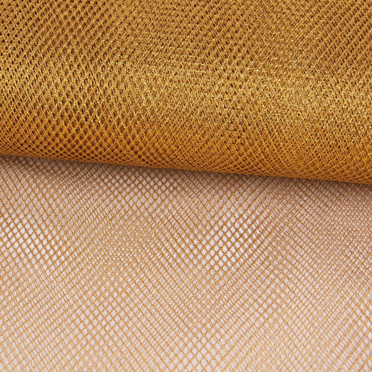 SCHÖNER LEBEN. Stoff Kreativstoff Meterware Tüll Gitterstoff Lurex fest goldfarbig 140cm, mit Metallic-Effekt