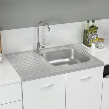 vidaXL Küchenspüle Küchenspüle mit Abtropfset Silbern 800x600x155 mm Edelstahl Küche Spül, 80/60 cm