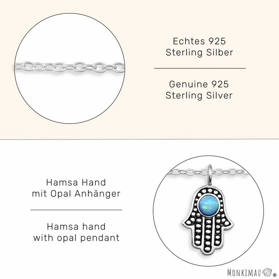 Monkimau Fußkette mit Anhänger Fußkettchen mit Hamsa Hand aus 925 Silber  (Packung)