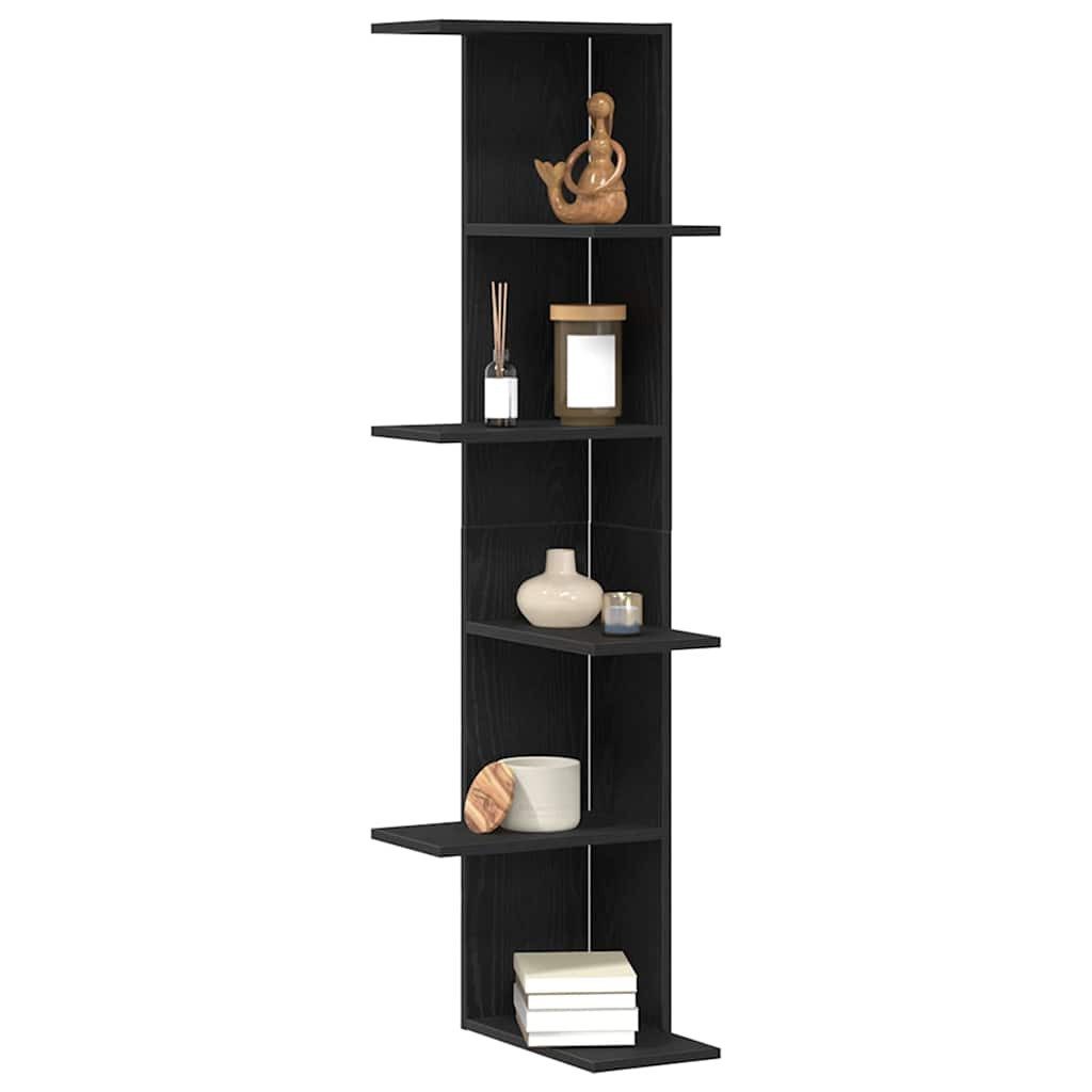 vidaXL Eckregal, Wand-Eckregal Schwarz Eichen-Optik 36,5 x 36,5 x 140 cm