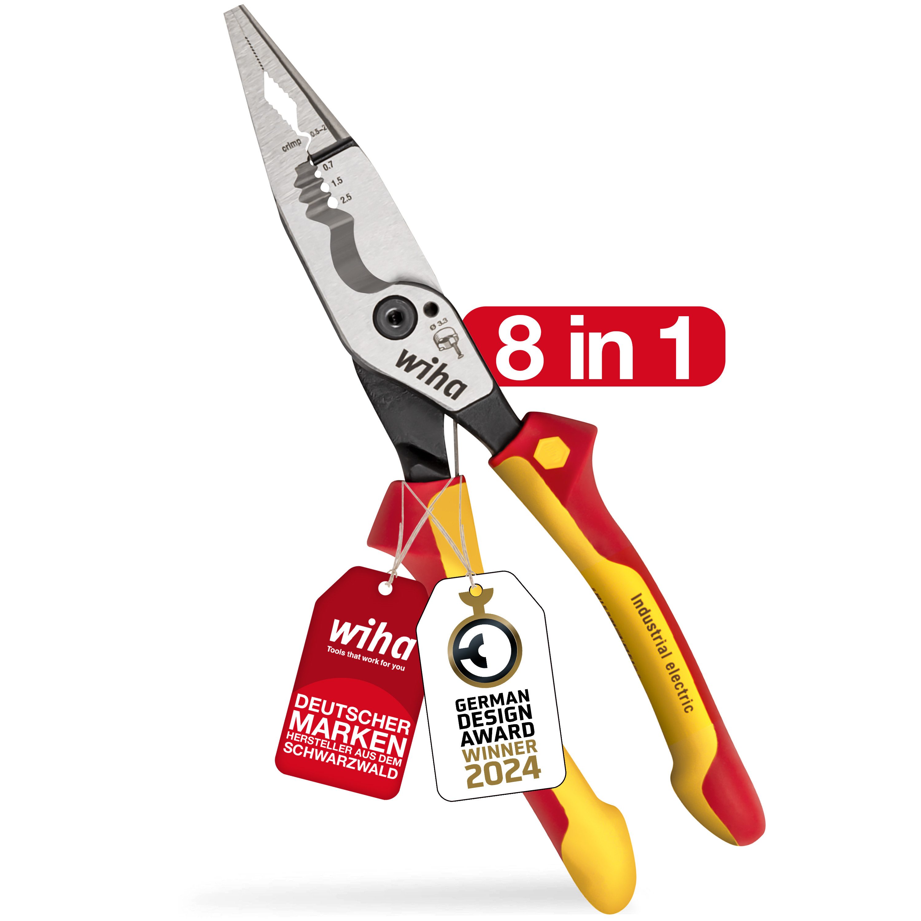 Wiha Elektro-Installationszange 8in1 (45705), Multifunktionszange für Elektriker, 8in1
