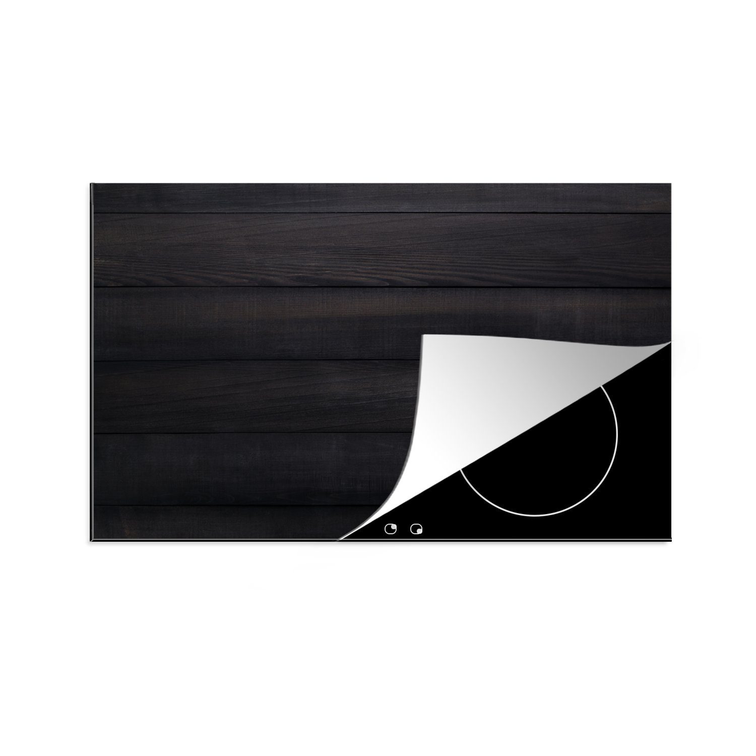 MuchoWow Herdblende-/Abdeckplatte Schwarzer cm, Hintergrund Plankenstruktur, 81x52 einer (1 mit küche, für Ceranfeldabdeckung die tlg), Induktionskochfeld Schutz Vinyl