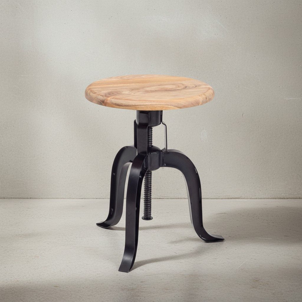 KADIMA DESIGN Sitzhocker Höhenverstellbarer Industrial-Drehhocker aus Akazienholz & Eisen