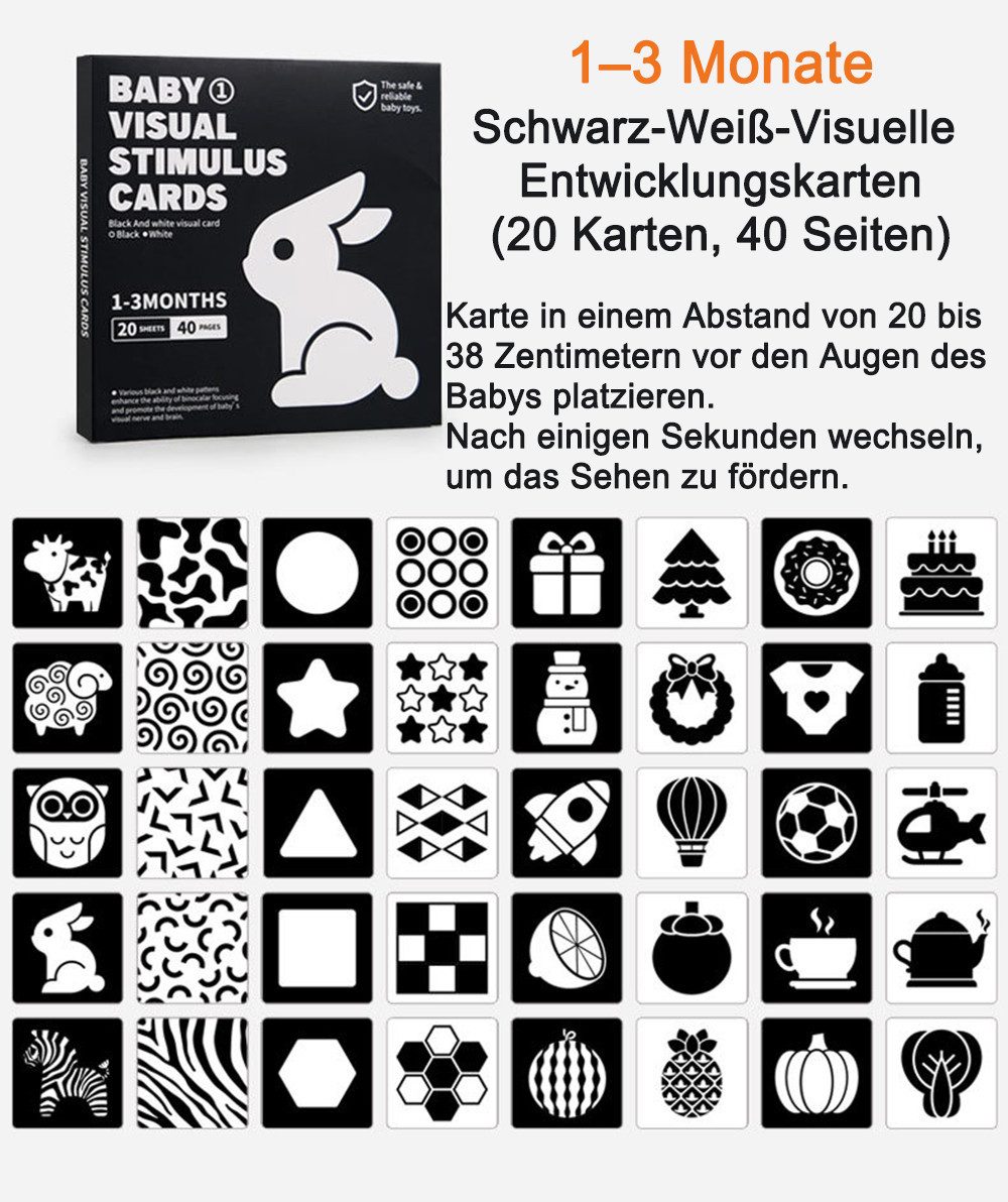 CLTYQ Lernspielzeug Sensory Toys Karten,20 Schwarz & Weiße Lernkarten für K günstig online kaufen
