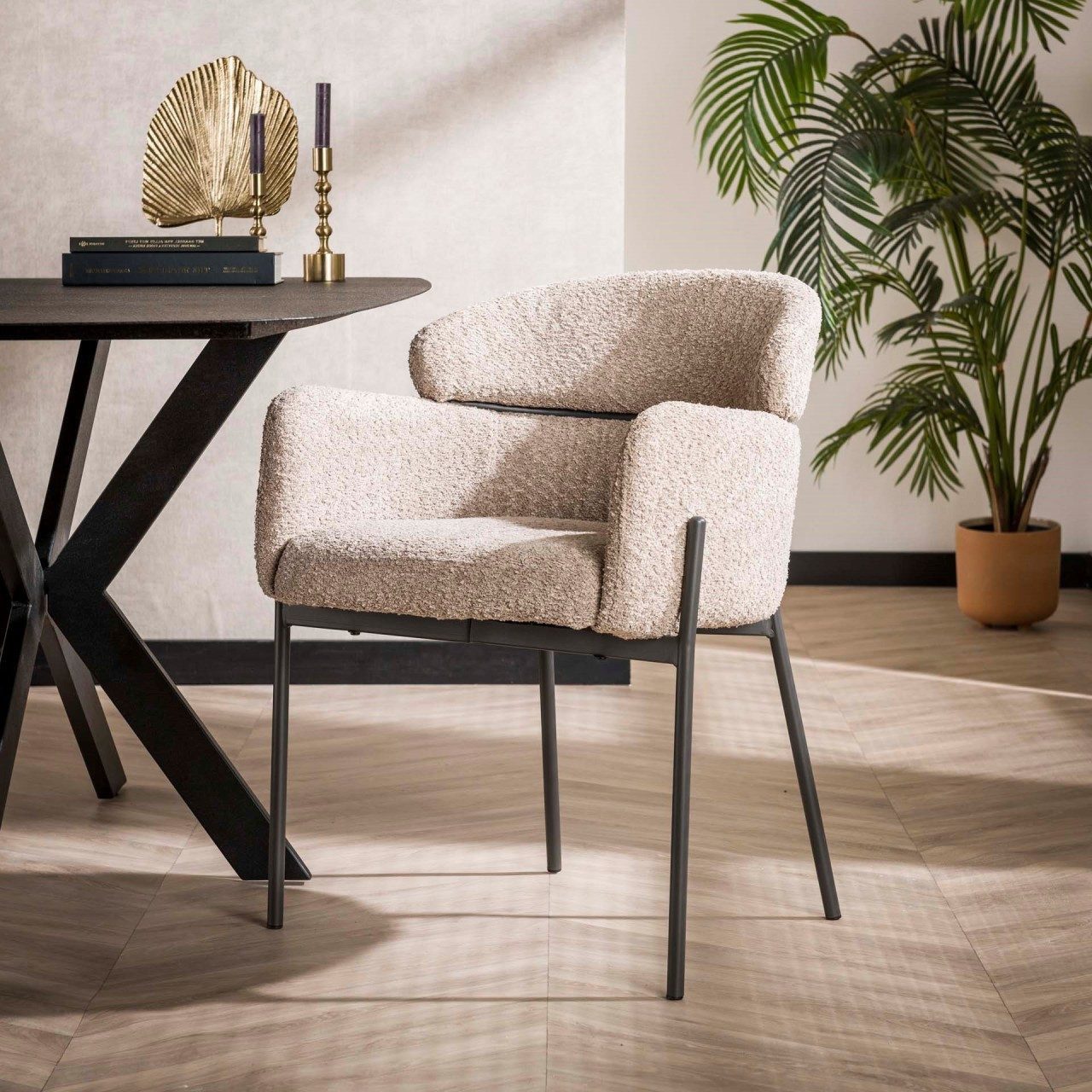 Vintagehaus Esszimmerstuhl Retro Esszimmerstuhl Armlehnstuhl Bouclé günstig online kaufen