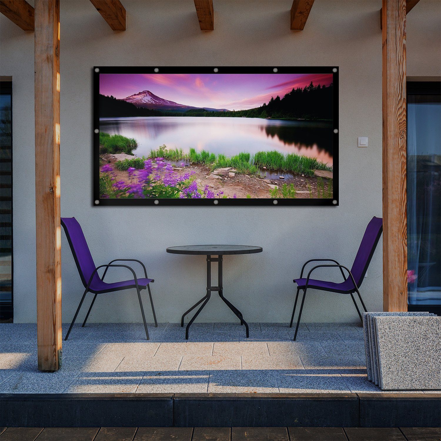 Maclean MC-980 Tragbare Projektionsleinwand 86 Zoll 16:9 Full HD Rahmenleinwand (191 x 109 cm, Rahmen 25 mm, Spannhaken)