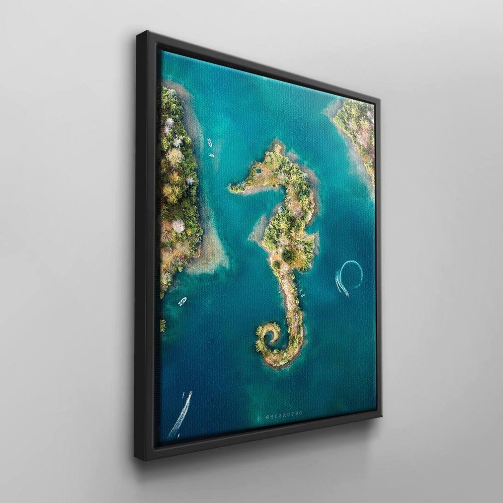 DOTCOMCANVAS® Wandbild schwarzer Seepferdchen Rahmen von Leinwandbild,