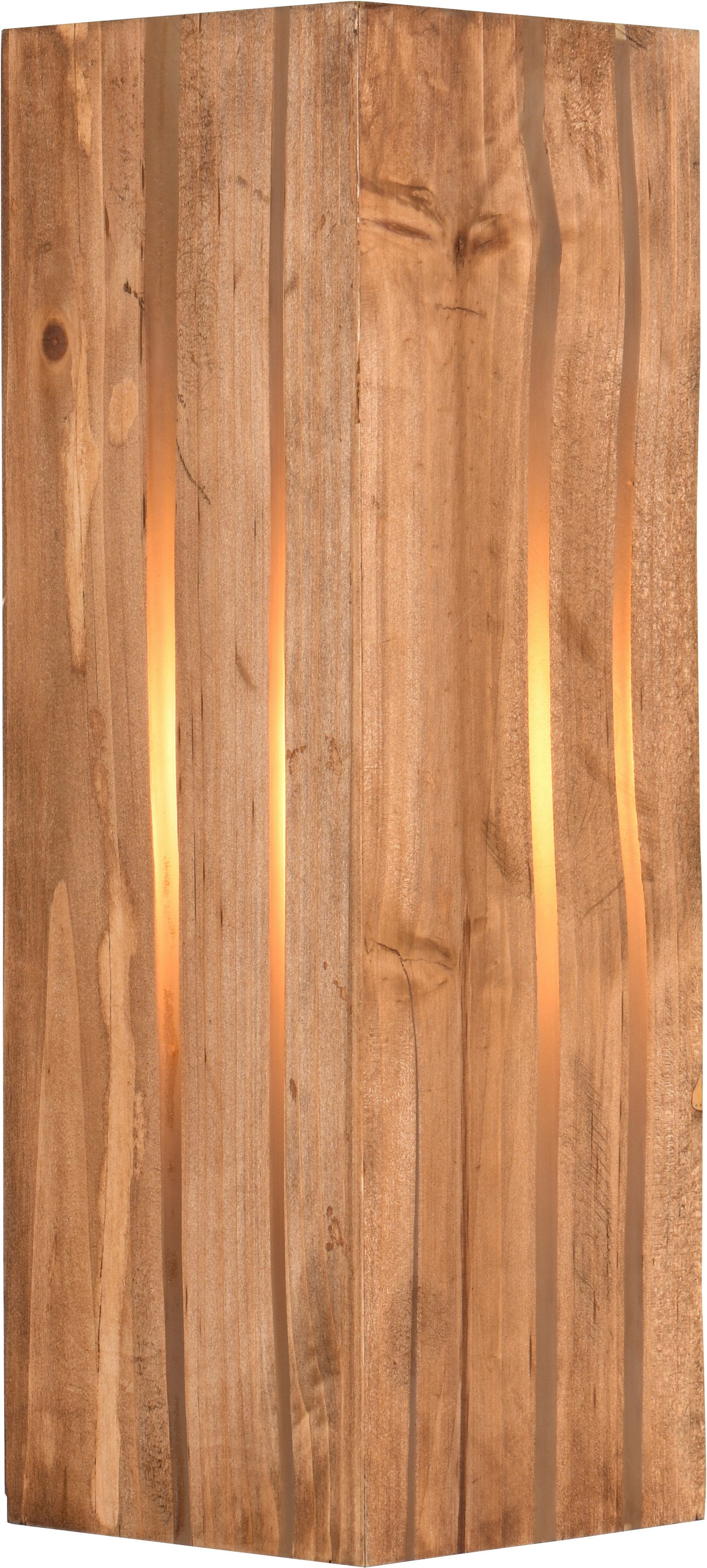 TRIO Leuchten Wandleuchte KARUNI, Wandlampe mit Holz Schirm naturbelassen, indirektes Licht, Leuchtmittel wechselbar, warmweiß - kaltweiß, exkl 1x E14 max 10W, Holz Wandleuchte mit Lichteffekten am Schirm