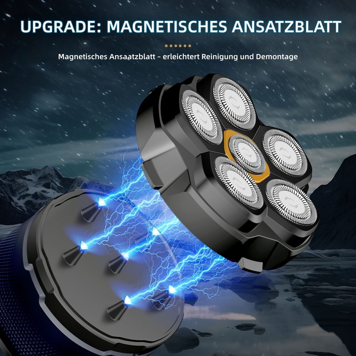 Scttomon Elektrorasierer HT-935, Aufsätze: 1, Bartschneider, 6-Kopf Glatzenrasierer, Wet&Dry, IPX6 Wasserdicht, LED Display