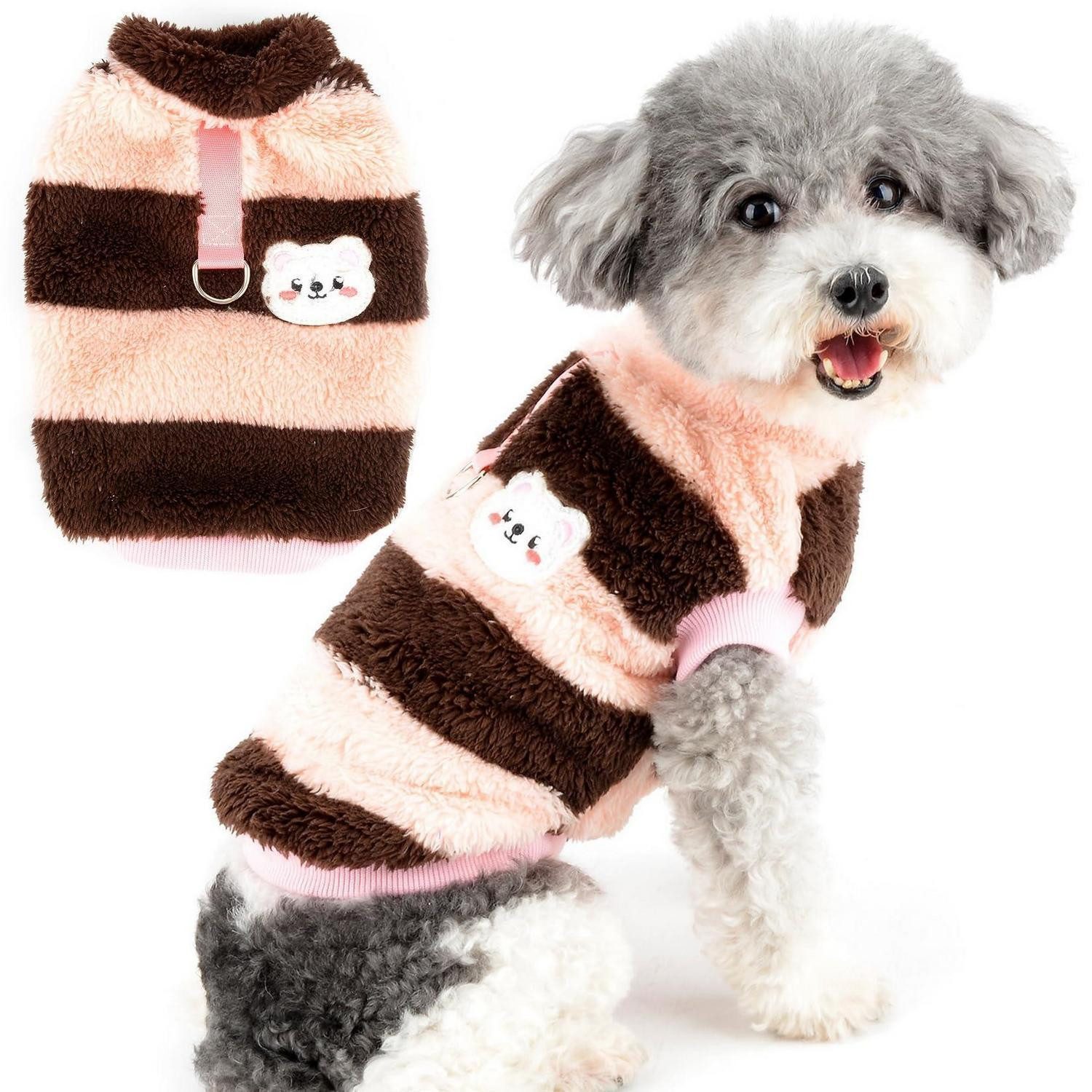 LuxusKollektion Hundepullover Hundepullover Wein L Sherpa Fleece Gestreift