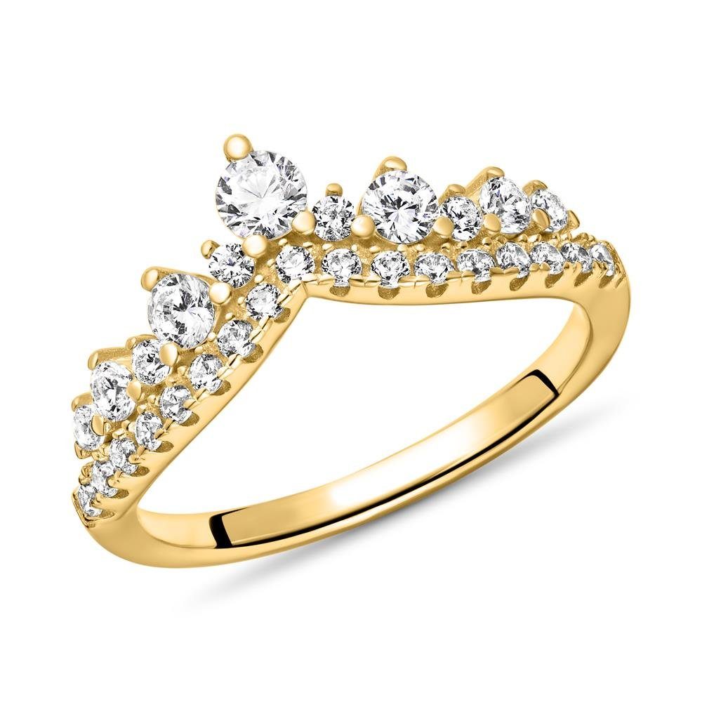 JEWLIX Silberring Damenring im funkelnden Tiara?Design mit Zirkonia in Gold SR0499-G