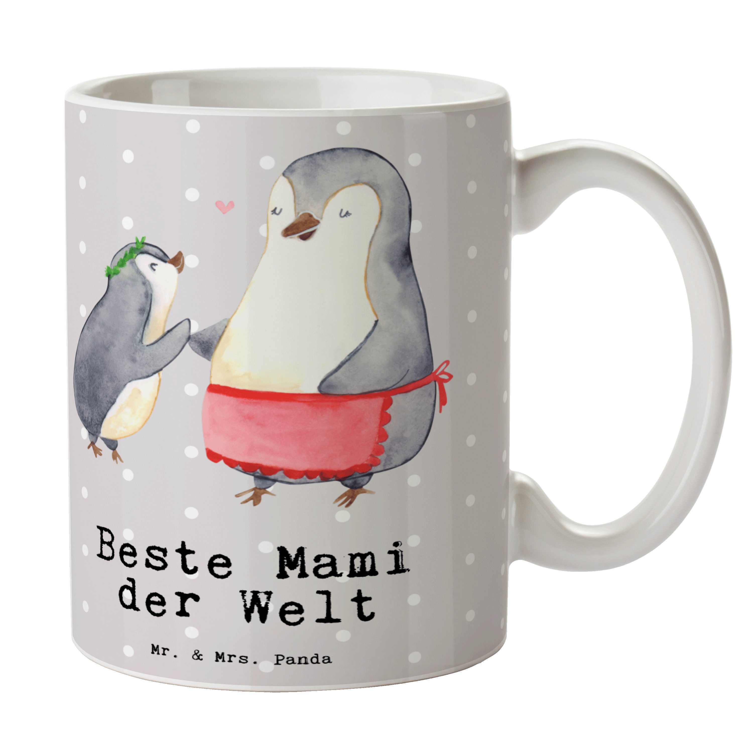 Mr. & Mrs. Panda Tasse Pinguin Beste Mami der Welt - Grau Pastell - Geschenk, Keramiktasse, Keramik
