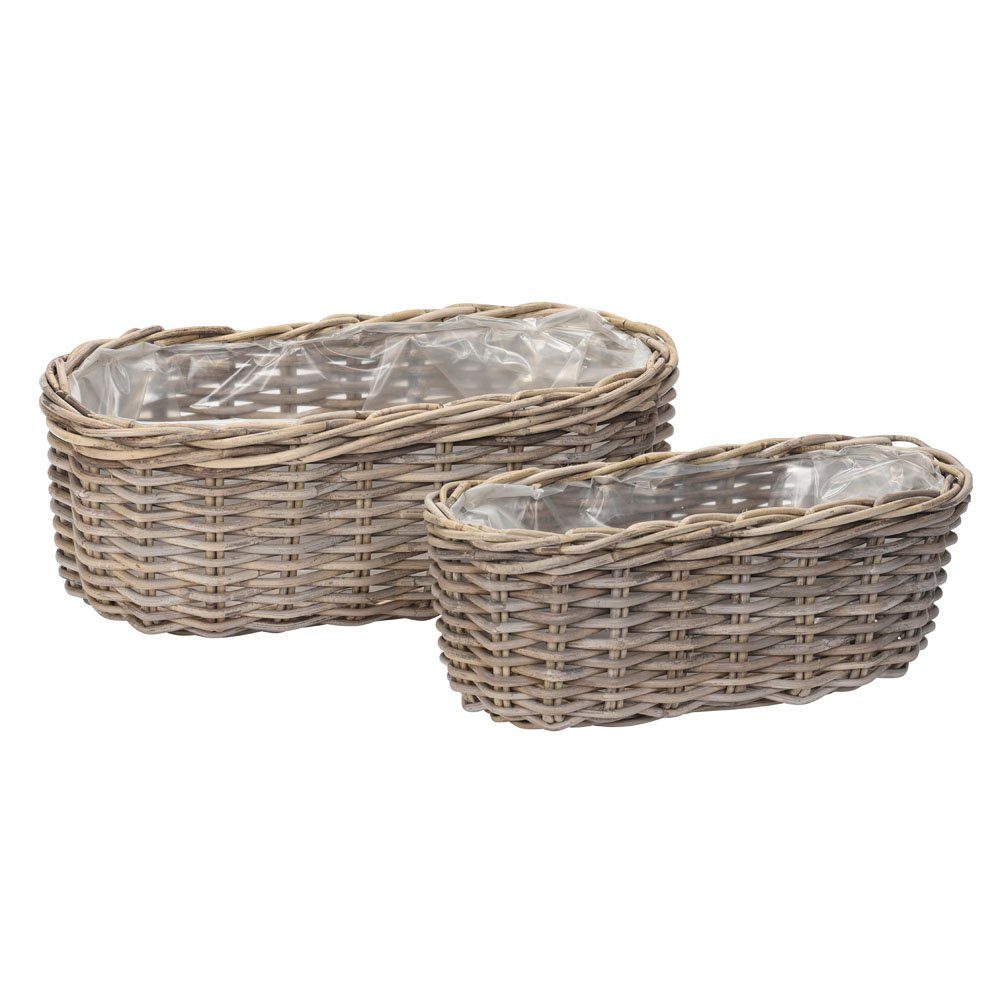 Blumentopf Pflanzkorb BASKET grau aus Rattan ovale Pflanzschale L53cm Rattankorb