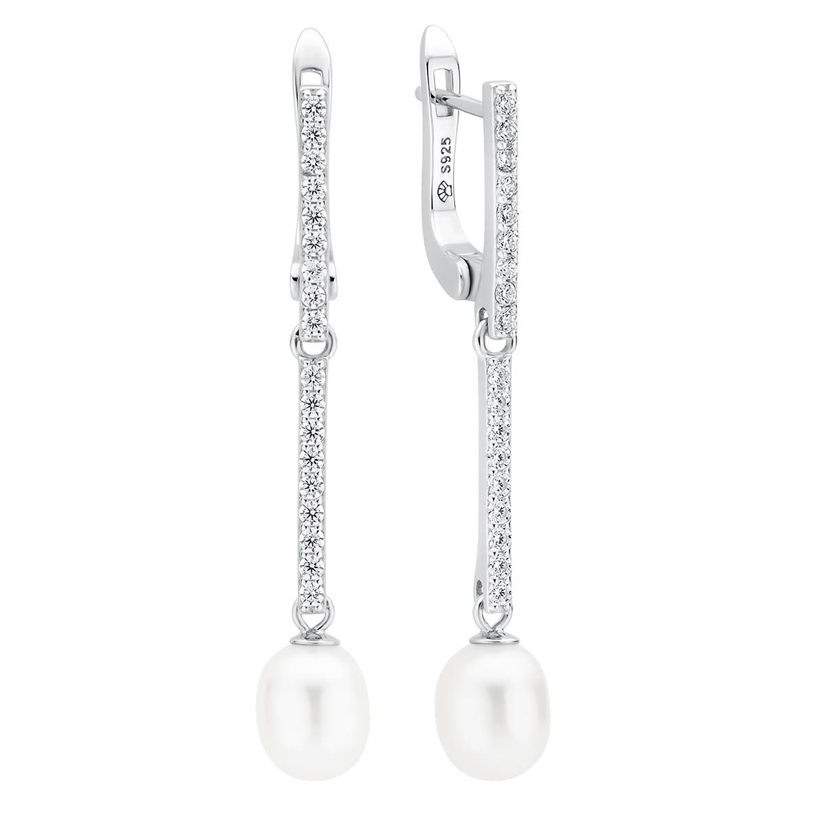 Gaura Pearls Серьги из бисера Elegant hängend weiß reis 6.5-7 mm, echte Süßwasserzuchtperle, 925er rhodiniertes Silber