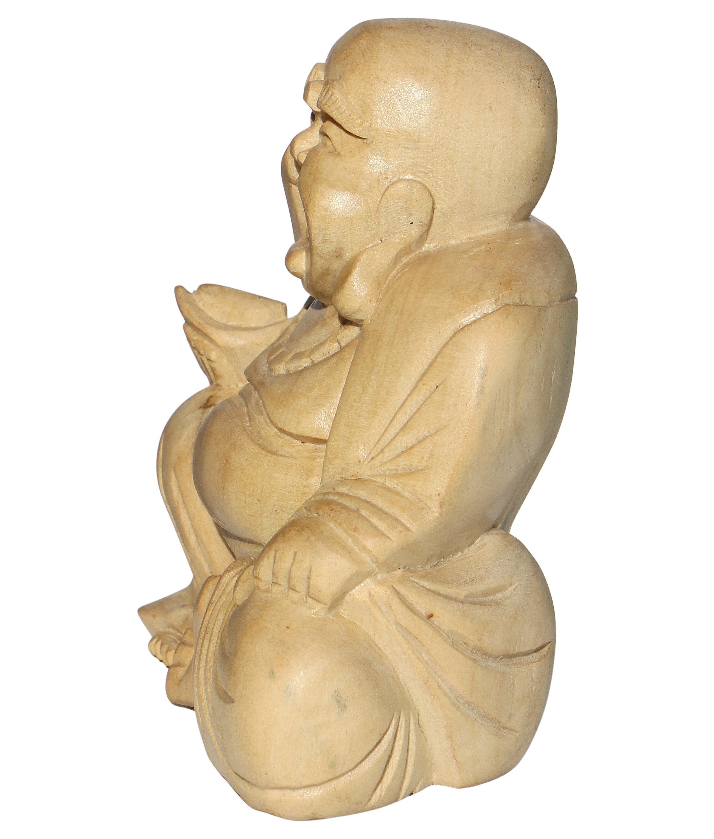Wogeka Buddhafigur lachender Happy Buddha Holz-Figur Feng Shui Dekoration