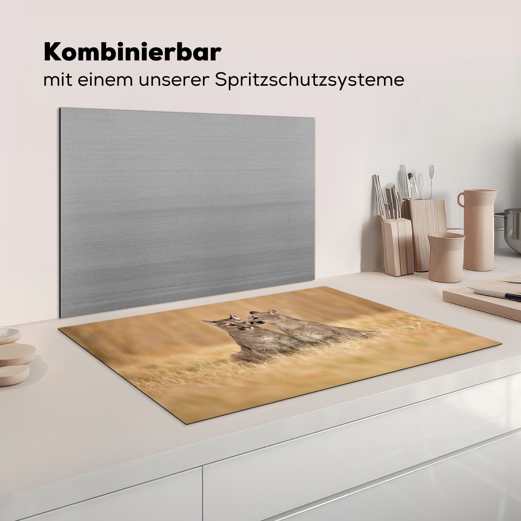 MuchoWow Herdblende-/Abdeckplatte Tiere - - Ceranfeldabdeckung Induktionskochfeld Schutz Puma Vinyl, tlg), die (1 küche, für Liebe, 81x52 cm