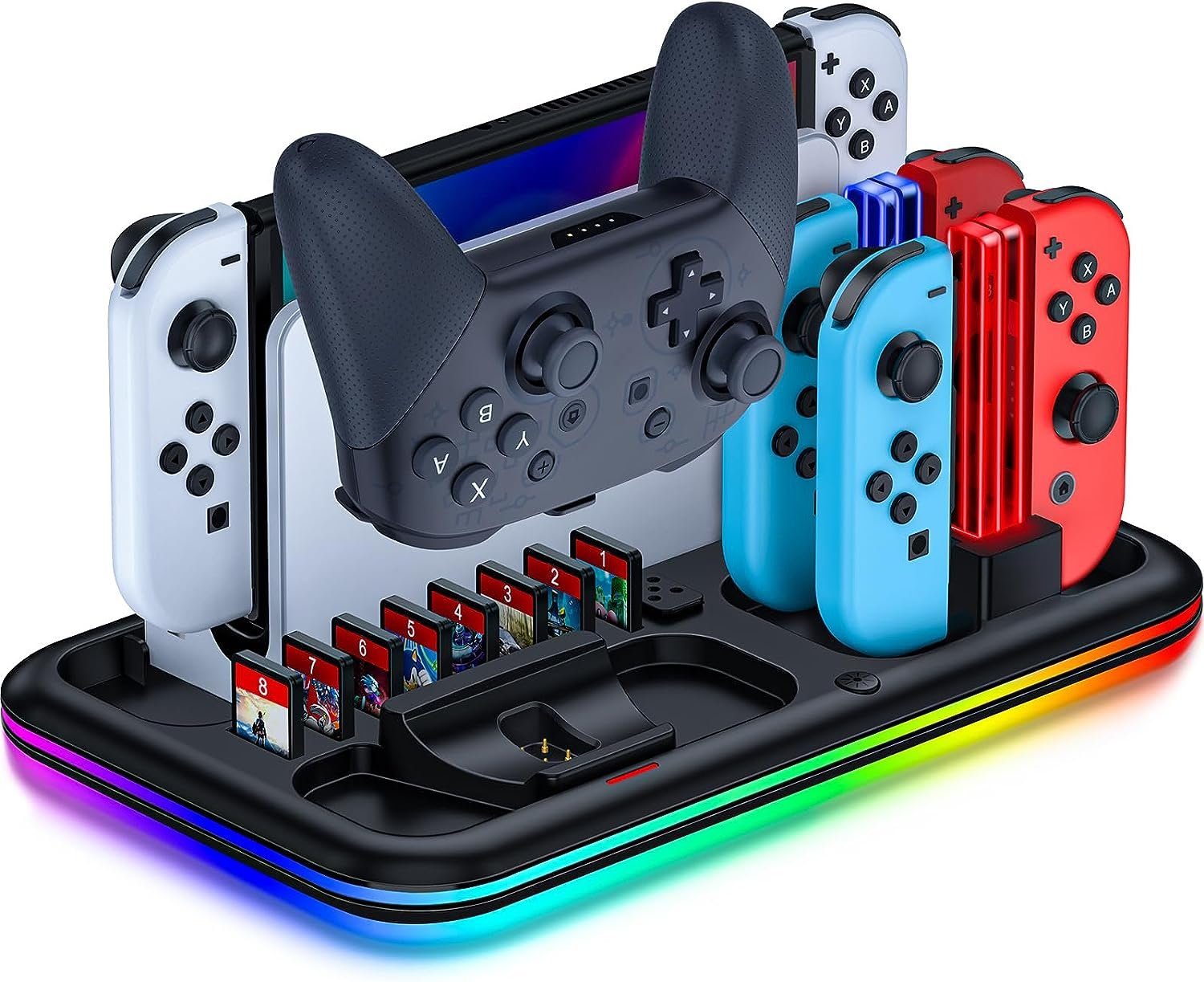 Haiaveng Switch Controller Ladestation für Nintendo Switch/OLED Modell  Joycon Konsolen-Ladestation (mit 8 Spiele Lagerung, Modell Joycon &  Nintendo Zubehör)