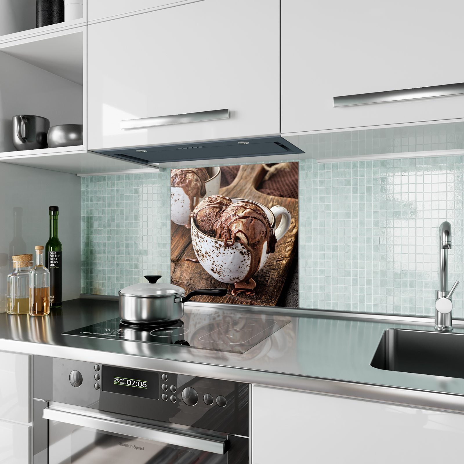 Primedeco Küchenrückwand Küchenrückwand Spritzschutz Motiv mit Glas Schokoladenchunk