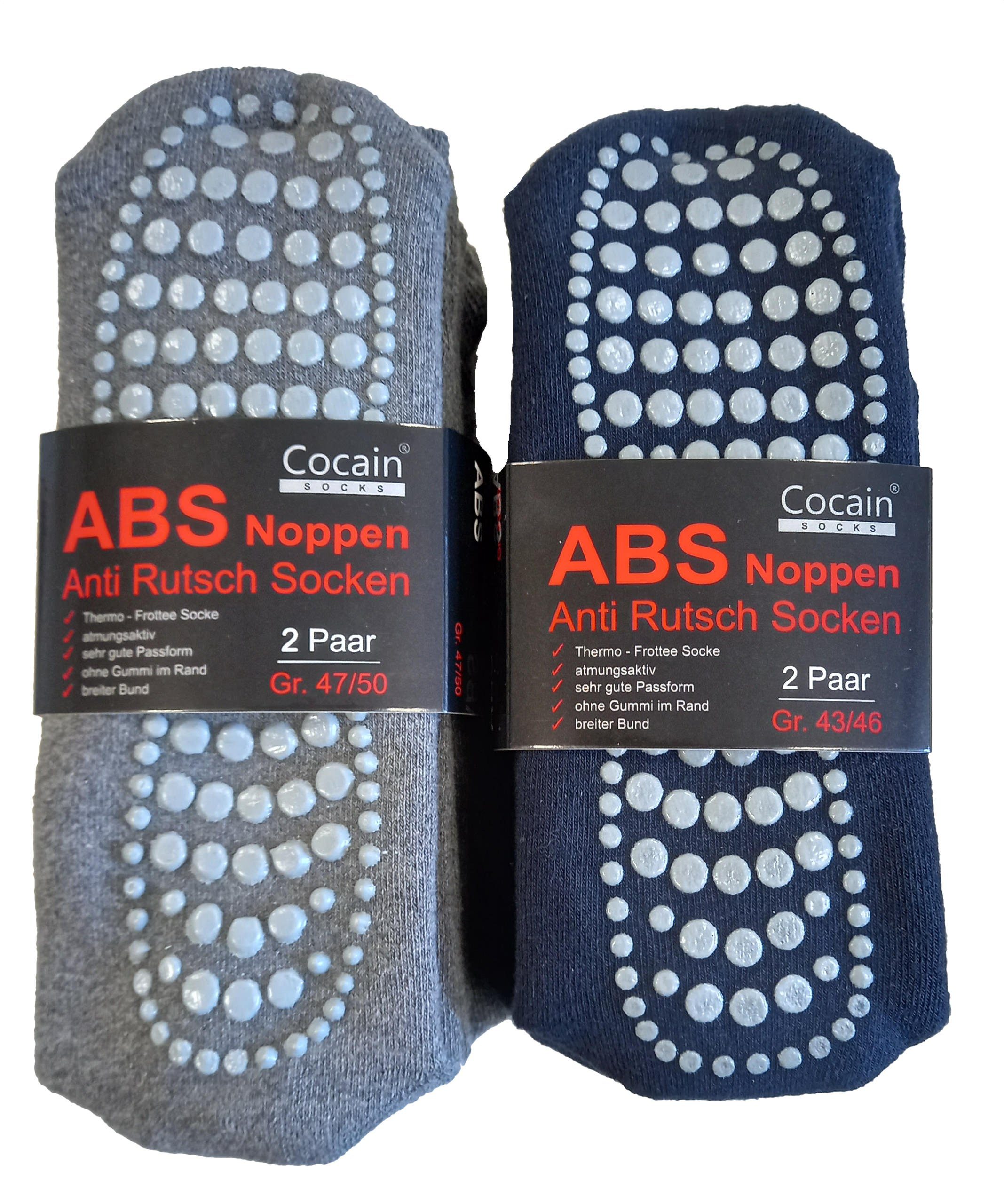 Cocain underwear ABS-Socken Paar Herren marine-grau für je 2 Socken Damen Stoppersocken auch Übergröße (4-Paar) & in ABS 